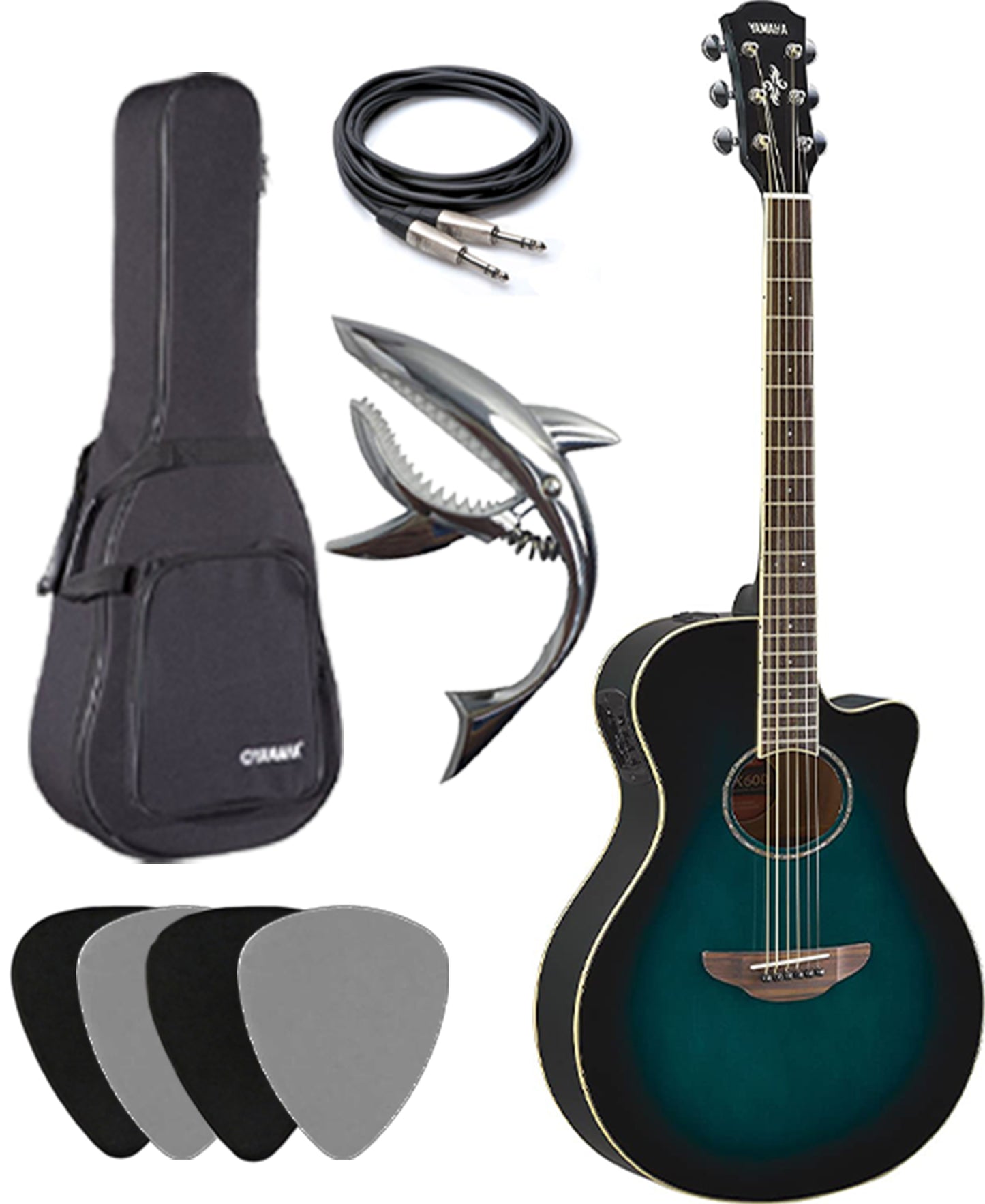 Yamaha APX600 Acoustic - Electric Guitar deluxe package - Blue Burst